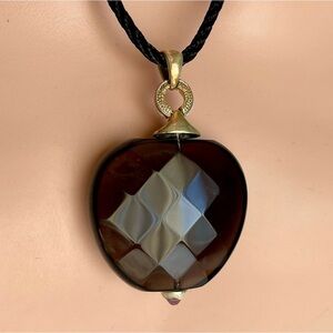 Ruby NIB❣️ 925 2” Faceted Smokey Quartz Heart Necklace ❣️Medallion Cord Necklace